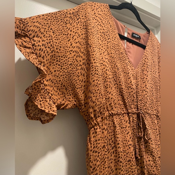 Storia Keep Your Edge Brown & Black Leopard Animal Print Ruffle Romper - S - Picture 9 of 17
